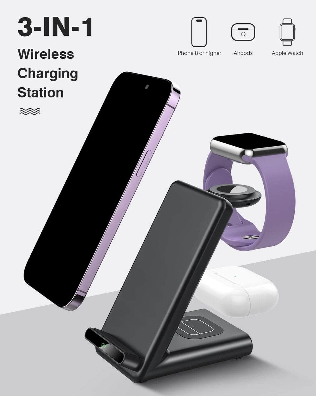 Wireless Charging Station,3 in 1 Charging Stand Made for Apple Watch Ultra 11 10 9 8 7 6 SE 5 4 3,Fast Wireless Charger Made for iPhone