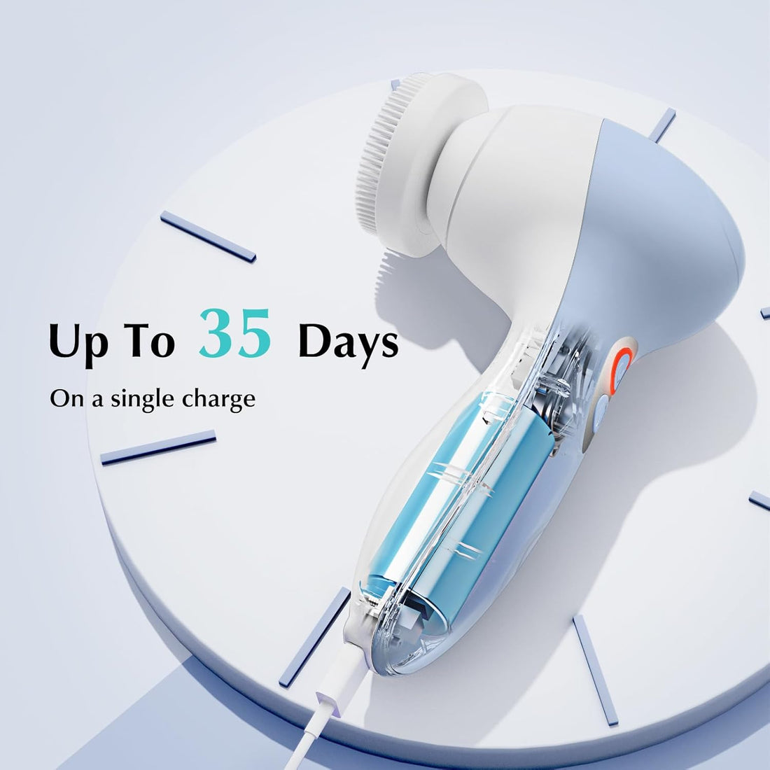 Powered Facial Cleansing Brush: Rechargeable Electric Face Cleanser for Sensitive & Acne-Prone Skin, 3 Brush Heads, 3 Speeds