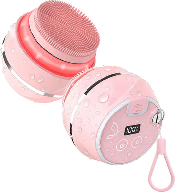 Face Cleansing Brush, Waterproof Silicone Facial Cleansing Brush, 6 Modes, 3 Light Effect, Rechargeable Electric Exfoliator Deep-Clean Scrubber
