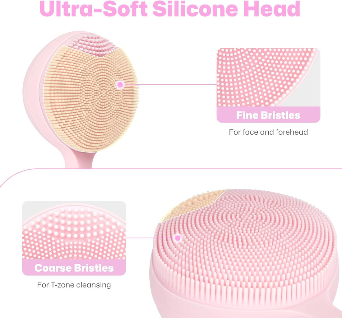 Facial Cleansing Brush, Rechargeable Silicone Face Scrubber with Constant-Temperature Heating, Vibrating Exfoliator Scrubber for Deep Pore Cleaning