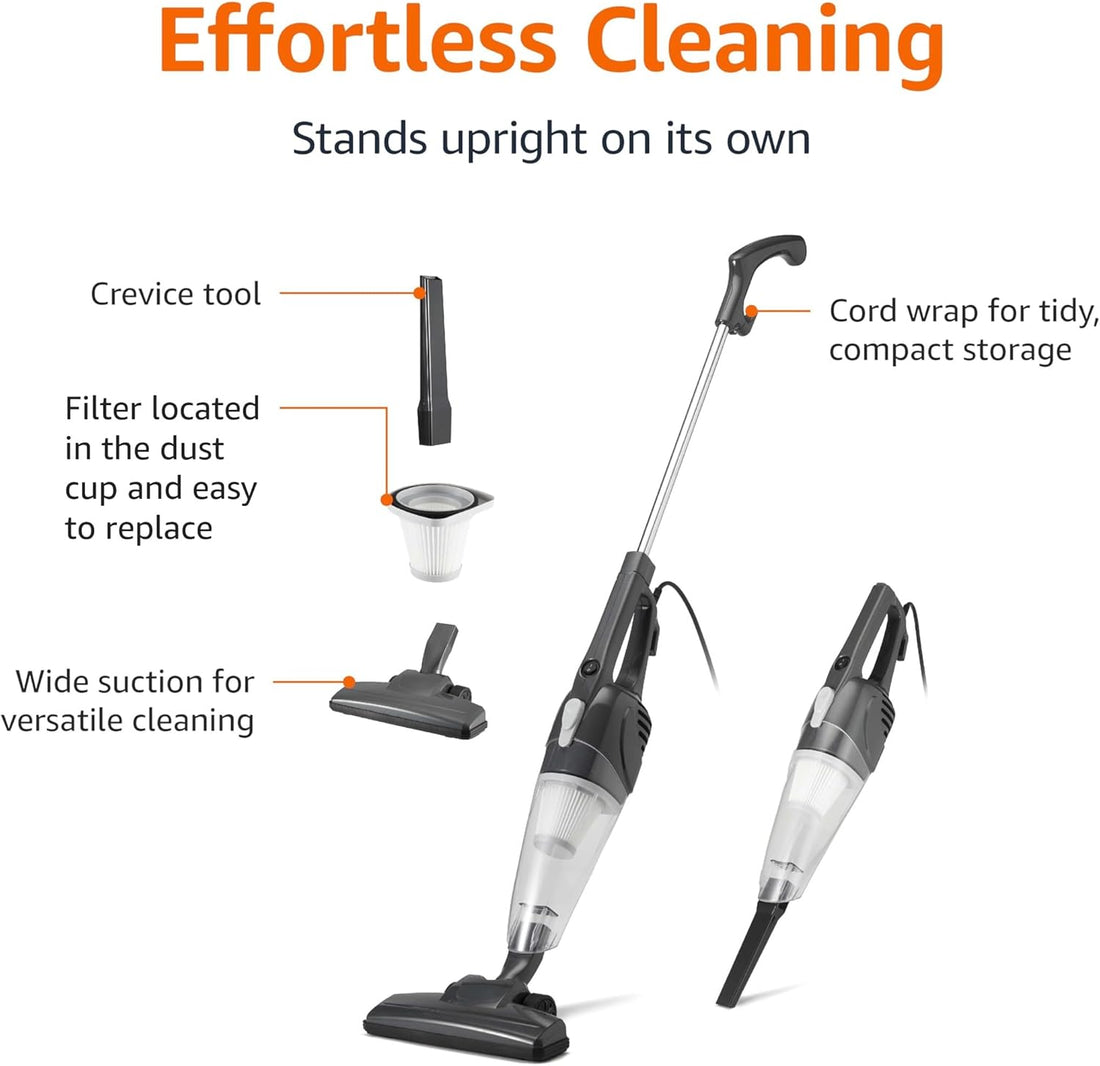 2-in-1 Corded Stick Vacuum Cleaner, Converts to Handheld, Lightweight (3.9 LBS), with Washable Filter, Crevice Tools, 0.5L Dust Cup