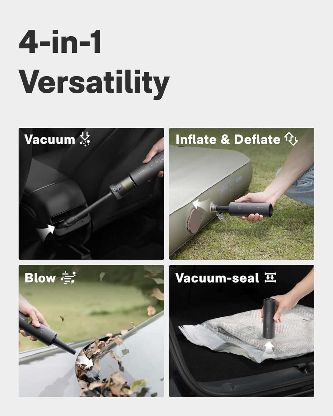 Handheld Car Vacuum Cleaner Cordless, 4-in-1 Portable Mini Vacuum with 20000Pa Strong Suction, Electric Compressed Air Duster Blower for Car, Desk, Computer, Keyboard, Home, Office Cleaning