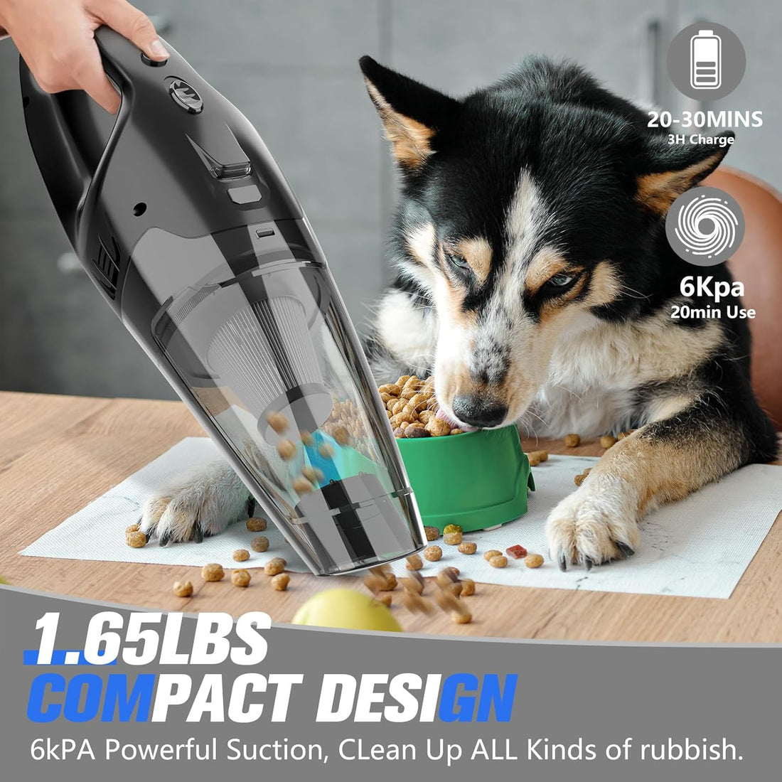 Handheld Vacuum Cordless Rechargeable with LED Light, Car Vacuum Portable Cordless, Hand Vacuum Cleaner Car Seats, Home, Quick Cleanup, Strong Suction,